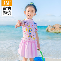  361 degree childrens swimsuit Girls cute princess one-piece skirt swimsuit Hot spring baby middle and small childrens short-sleeved swimsuit