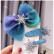 Floral headdress children Frozen 2 hair accessories girl princess blue big bow hairclip Hairband