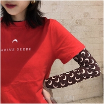 marine serre crescent print top short-sleeved all-match simple ins style alphabet mens and womens T-shirt trend