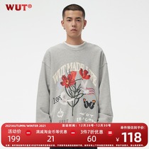 (WUT official store) sugar-free series artist pigeon graffiti flower round collar pullover heavy 450g sweater
