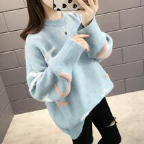 Pullover sweater womens autumn and winter sweater 2021 new thick Korean loose lazy wind large size bottoming shirt top