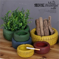 Retro cement tire ashtray with multi-flesh flowerpot to collect desktop furniture crafts home decoration
