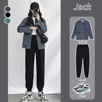 Sports pants women plus velvet padded pants 2021 nine-point black small casual winter autumn and winter New Pants