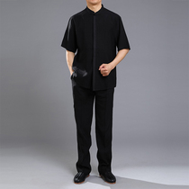 Chinese style fashion Mens Tang suit summer dress Chinese embroidery stand collar short sleeve shirt high-grade mens Tang summer dress