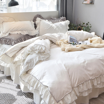 Cotton princess style double bed sheets quilt cover net Red Girl heart White bed skirt four piece set cotton ins Bed