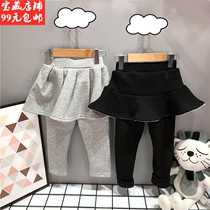 Baby plus velvet culottes baby warm thick bottoming pants 1 year old girl casual pants winter dirty