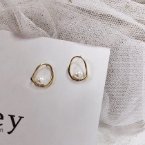 Irregular Round 18k Bag Gold Earrings 925 Pure Silver Personality Small Pearl Earrings Delicate Temperament Korean Earrings