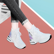 Flying woven mesh breathable inner height-increasing white shoes 2021 spring and summer new high-top air cushion explosion travel socks shoes tide