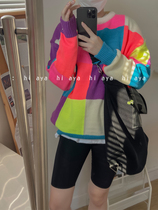 Lazy Wind Autumn Winter Long Sleeve Hooded Sweater Colorful Plaid Weaselwear