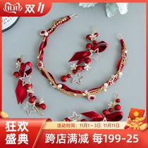 Bride red ribbon hair hoop Super fairy Korean new wedding simple temperament dress toast hair accessories Red