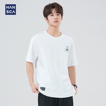 Hanska Short Sleeve t-shirt Mens Wave Brand Versatile 2022 Summer New Trend Fashion Print Casual Cotton Top