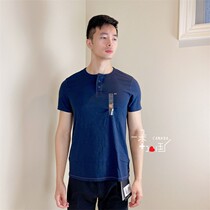 TOMMY HILFIGER TOMMY MENS SUMMER BUSINESS HENRY COLLAR BUTTON PURE COLOR CASUAL 100 lap short sleeve T-shirt