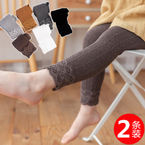 Childrens tights girls  autumn and winter pantyhose leggings cotton socks plus velvet models small and medium-sized virgins baby wear nine points outside