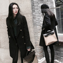  sandro moscoloni Korean retro black thin wool coat womens mid-length wool coat