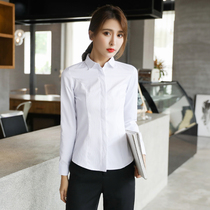 White shirt womens long-sleeved 2021 spring new professional dress shirt womens tooling plus velvet all-match uniform work clothes