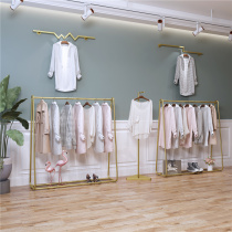 Nordic clothing display rack floor shelves Mens Womens shop hangers gold single pole clothes display rack