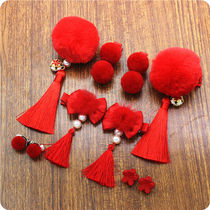 New Years Spring Festival childrens hair accessories tassel hair ball set hairclip clip jewelry headwear festival ancient style performance girls