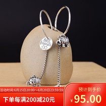 Pure silver 925 east gate retro wind for old trendy lovers Elegant Rabbit Necklace Small Elephant long Ears Hook