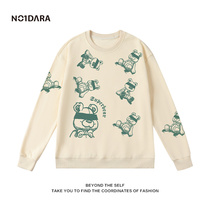 NO1DARA Spring and Autumn full print masked bear loose clothes men and women wear Tide brand design sense couple long sleeve