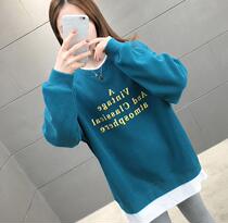  Fake two-piece sweater womens tide ins super fire pullover 2020 new spring Korean version hooded long-sleeved round neck wide