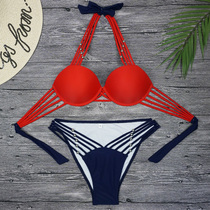 Fashion high fork hollow multi-rope European and American sexy three-point bikini catwalk thickened cup steel bracket swimsuit Swimsuit