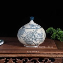 Sesame oil porcelain jar chilli oil jar Chinese green flower porcelain ware cover jar High foot small lid jar taste essential oil salt jar