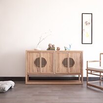 Old elm simple modern new Chinese style entrance decoration locker open foyer paint-free shoe cabinet solid wood furniture