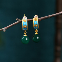 2022 National Tide Breeze Small Crowd Design Sensation Light Extravaganza Inlaid With Natural Jade Medullary Court Retro Qipao Earrings Earrings