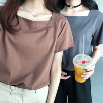 Summer 2021 new chic slim-fit all-match short-sleeved t-shirt female ins square collar short Korean version of the machine top tide