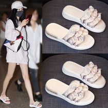 Tide Cards 2022 Summer New Ins Nets Red Beach Slippers Women Wear Pine Pastry Thick Bottom With Casual Cool Tug