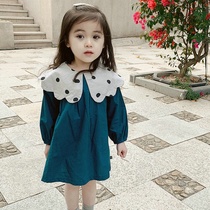 2020 spring new childrens clothing Korean girl fashion polka dot big lapel long sleeve dress childrens casual skirt