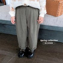 abao girls Net red pants foreign style wear childrens fashionable loose straight pants baby spring solid color suit pants