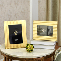 American European style brass glaze metal photo frame table living room side bedroom study vertical stripe photo frame decoration