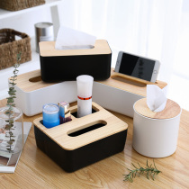 Creative solid wood cover tissue box Multi-function napkin paper box Household living room pumping paper box Simple remote control storage box