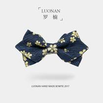 2020 new pint dark blue gold Cherry Blossom Printed Retro Day Ensemble China Wind Groom Bridegroom Married Bow Tie