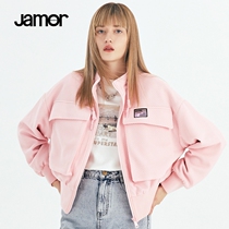 jamor2021 autumn new solid color casual baseball uniform female stand collar zipper college style short coat
