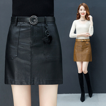 Autumn and winter a-line skirt womens leather skirt 2020 new high waist hip short skirt one-step skirt versatile thin skirt