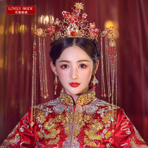 2021 new Chinese wedding red butterfly Fengguan Classical gold long stream Su head decorated with bridal ornaments