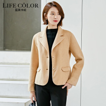 Anti-season pure wool suit collar woolen coat women waist slim short autumn and winter thick double-sided short coat