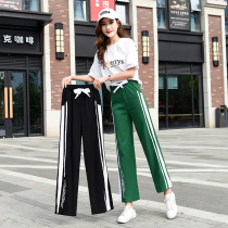 Clearance wide leg pants womens high waist straight tube hanging small man loose sports pants womens pants spring and autumn ankle-length pants split