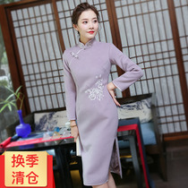 Xiuguan Tang Panxiang winter clothing new wool embroidery improved version of young Chinese style retro long-sleeved cheongsam dress