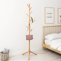  Solid wood beech coat rack floor hanger Bedroom clothes rack Household simple single-pole room creative hanger