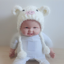 Autumn and winter thickened warm velvet ear protection hat Pig year male and female baby photo modeling hat Baby lace-up windproof