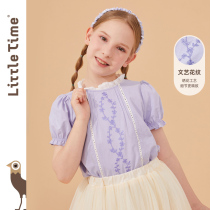 littletime girl pure cotton embroidered shirt short sleeve 2022 summer new art Chinese style children blouses