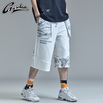 GUUKA camouflage stitching Capri pants mens Tide brand summer youth Hip Hop print cotton sports shorts loose