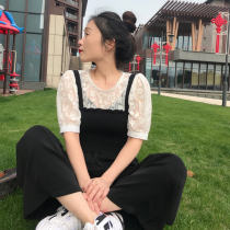 Small underpants womens black 2021 summer new white lace top two-piece Korean suit