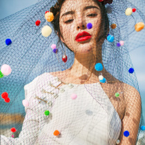 New travel shooting location black and white mesh color ball bride wedding photography props wedding photo photo veil