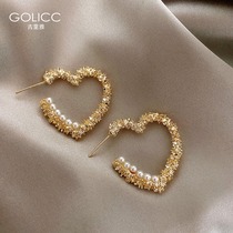 Light luxury advanced sense niche design sense peach heart earrings Net red 925 sterling silver needle earrings earrings