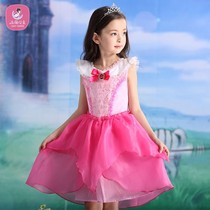 Yongli childrens dress girl skirt girl skirt short sleeve pink summer dress children sleeping beauty princess dress