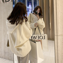 Mularsa white hooded sweater women thick 2021 early spring Korean loose lazy wind Joker cardigan jacket